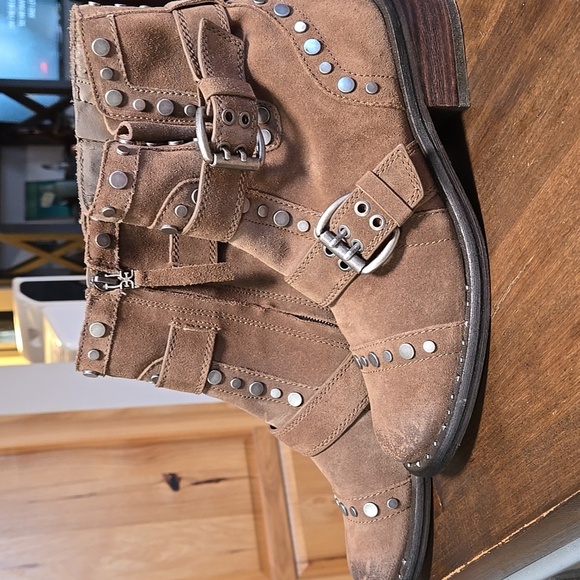 Sam Edelman Drea Studded Suede Tan Moto Boots Ladies 6.5 - Picture 2 of 10
